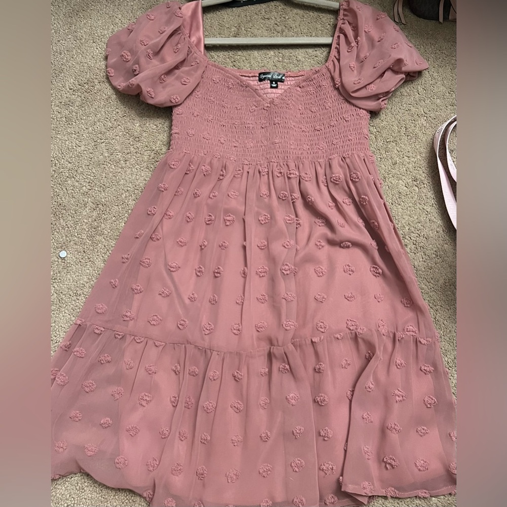 Crystal Doll Pink Smocked Tiered Sundress
